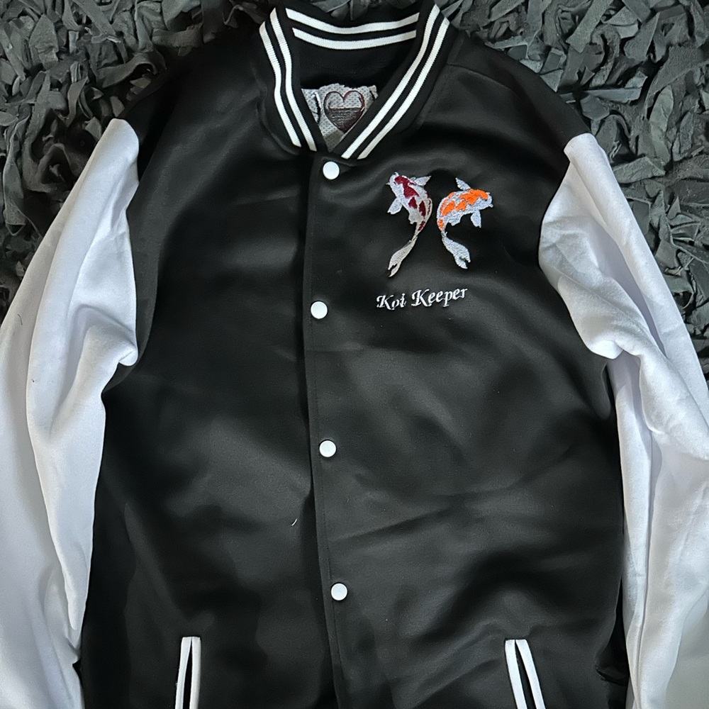 Unisex Custom made embroidered Koi fish varsity jacket size , XL